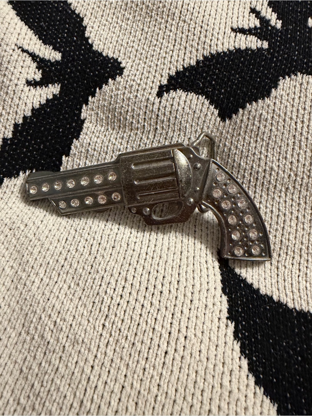 Rhinestone Silver Revolver belt buckle